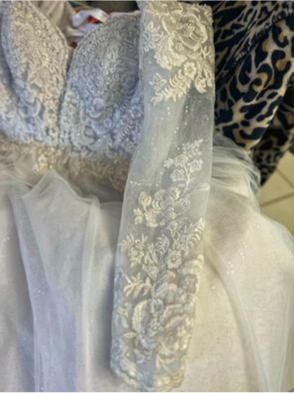 Embroidered Long-Sleeve Ivory Wedding Dress with Tulle Skirt